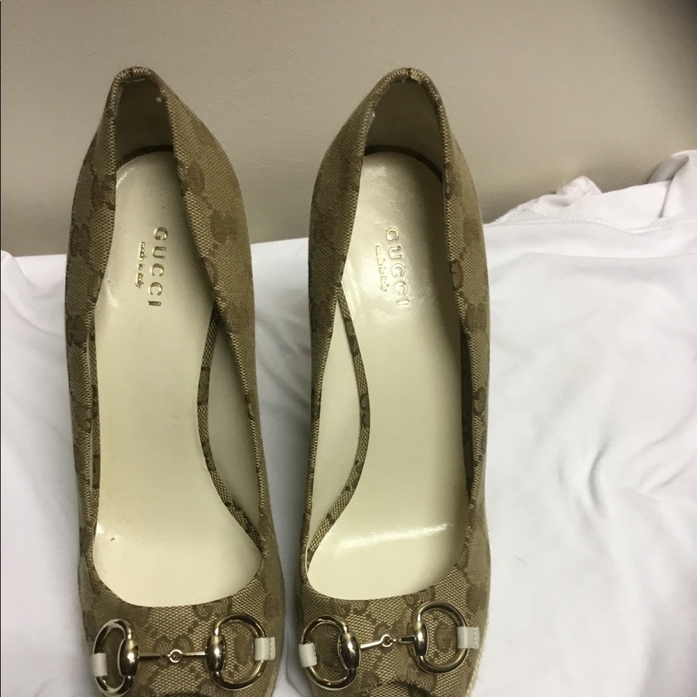 Gucci GG Canvas Peep Toe Wedge
